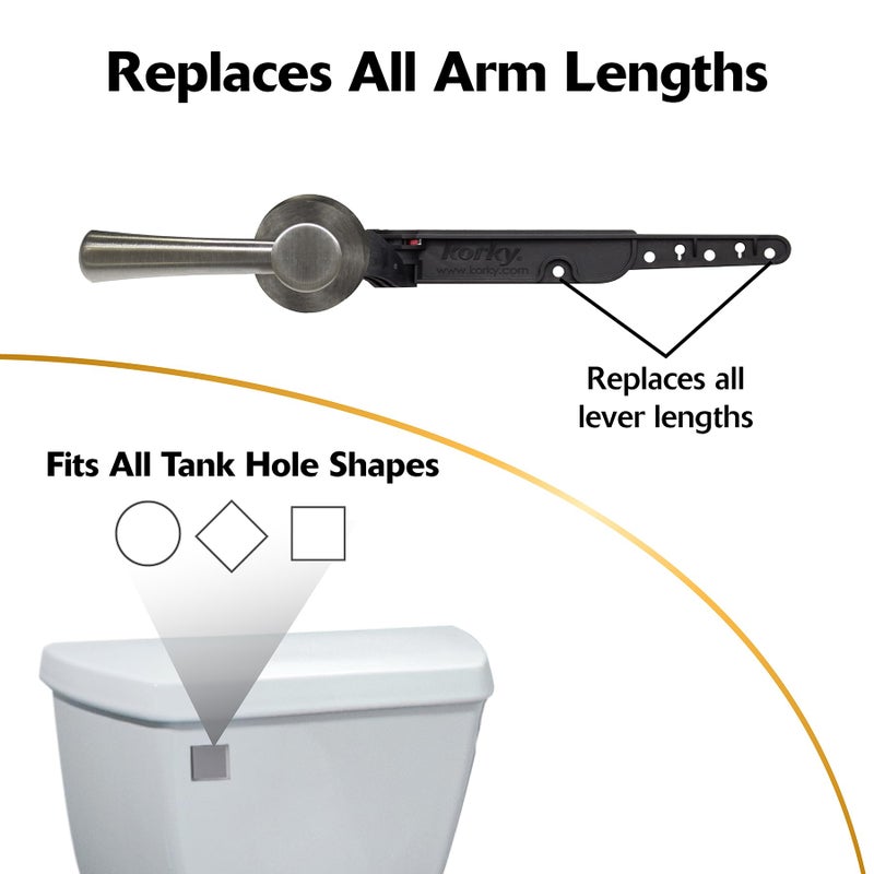 Korky Strong Arm Metal Toilet Handle and Lever - Universal to Fit Front, Angled, Side, Left, and Right Mount Toilets - Brushed Nickel, Simple Style, 6074BP - Image 5